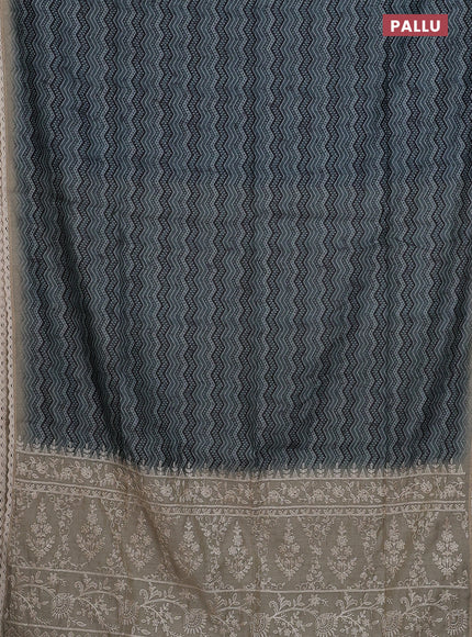 Semi chanderi saree greyish blue and beige with allover ajrakh prints and embroidery pallu