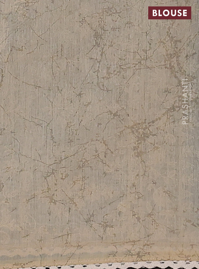 Semi chanderi saree greyish blue and beige with allover ajrakh prints and embroidery pallu