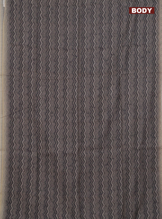 Semi chanderi saree grey black and beige with allover ajrakh prints and embroidery pallu