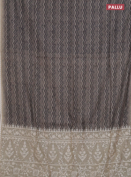 Semi chanderi saree grey black and beige with allover ajrakh prints and embroidery pallu