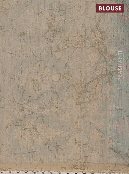 Semi chanderi saree teal blue and beige with allover ajrakh prints and embroidery pallu