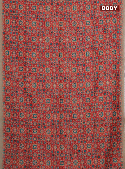 Semi chanderi saree rust shade and beige with allover ajrakh prints and embroidery pallu