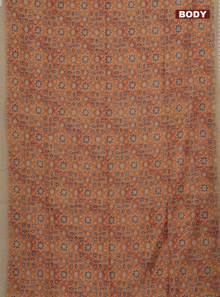 Semi chanderi saree mustard yellow and beige with allover ajrakh prints and embroidery pallu