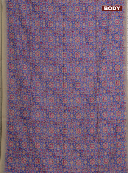 Semi chanderi saree blue and beige with allover ajrakh prints and embroidery pallu