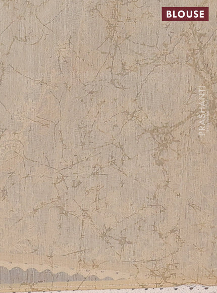 Semi chanderi saree blue and beige with allover ajrakh prints and embroidery pallu