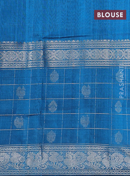 Mangalgiri silk cotton saree cs blue with plain body and long silver zari checked border