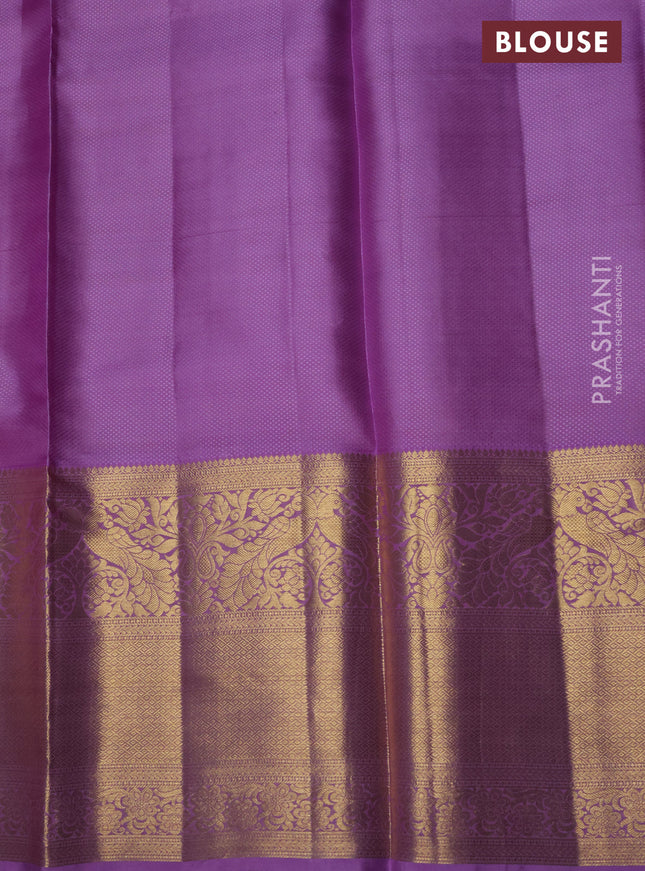 Pure kanchipuram silk lehenga red and lavender with allover zari woven broacde weaves and long rich zari woven border