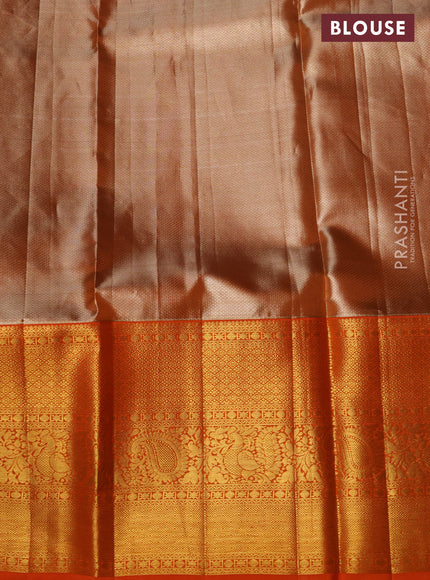 Pure kanchipuram tissue silk lehenga light blue and orange with allover zari woven floral brocade weaves and long zari woven border