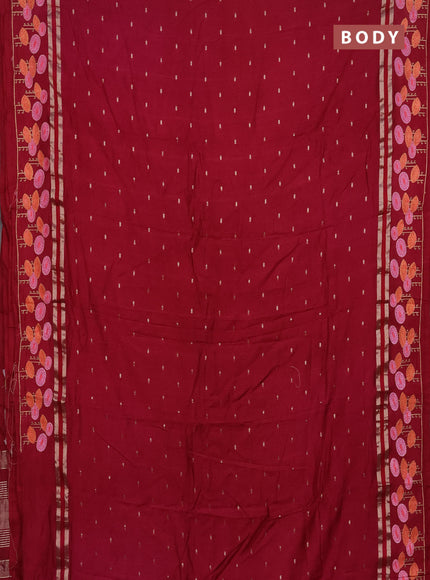 Semi chanderi saree Maroon with zari buttas and embroidery border