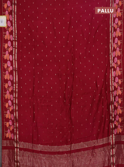 Semi chanderi saree Maroon with zari buttas and embroidery border