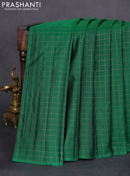 Pure kanchipuram silk saree green with allover zari checked pattern in borderless style