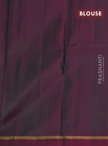 Pure kanchipuram silk saree bottle green and pink with plain body and zari woven simple border