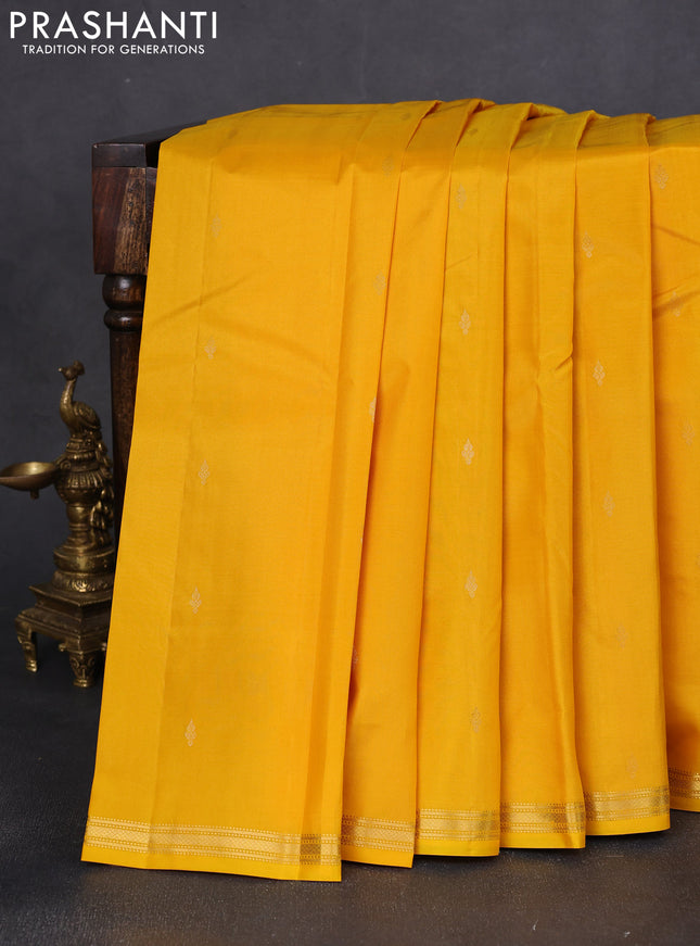 Pure kanchipuram silk saree yellow and green with zari woven buttas and zari woven border