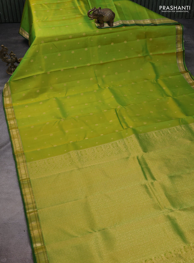 Pure kanchipuram silk saree light green with zari woven butttas and temple zari woven border
