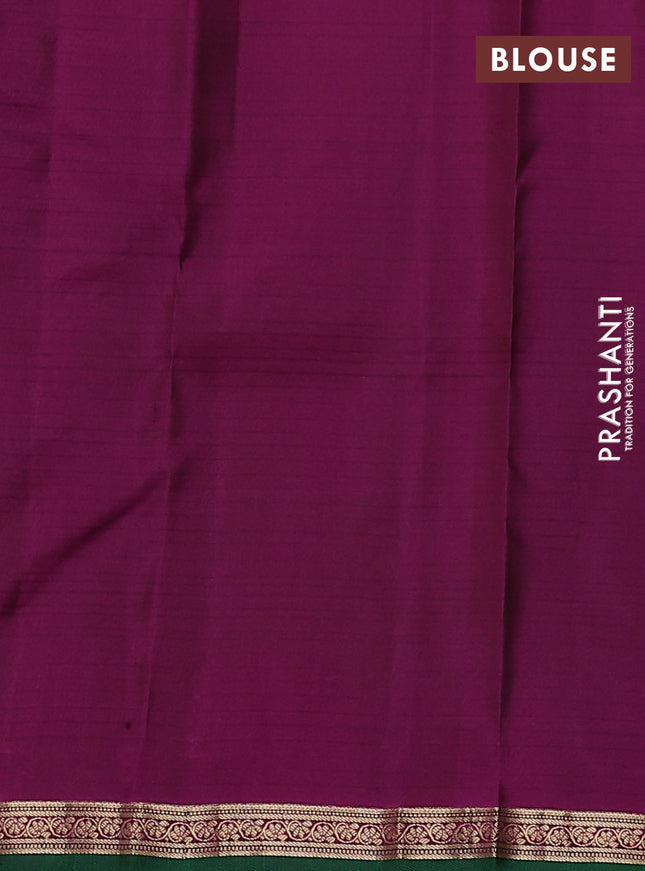 Pure kanchipuram silk saree bottle green and purple with allover zari buttas and zari woven border