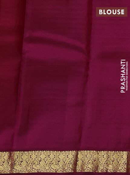 Pure kanchipuram silk saree yellow and wine shade with zari woven buttas and zari woven korvai border