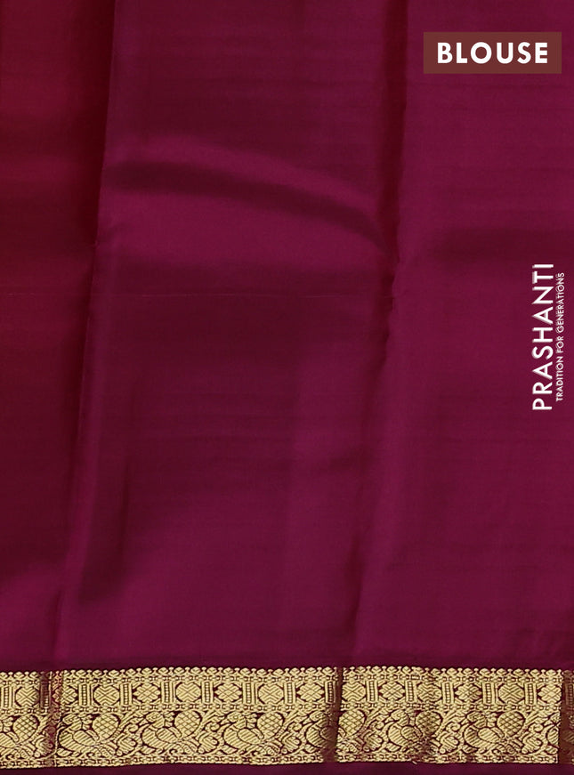 Pure kanchipuram silk saree yellow and wine shade with zari woven buttas and zari woven korvai border