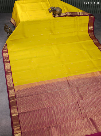 Pure kanchipuram silk saree lime yellow and maroon with zari woven buttas and zari woven border