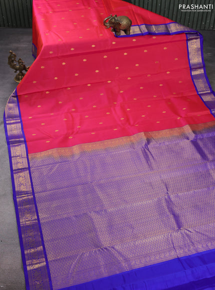 Pure kanchipuram silk saree dual shade of pink and blue with zari woven buttas and annam zari woven border