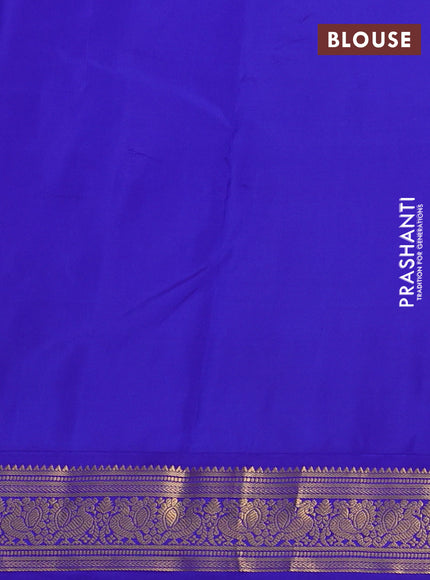 Pure kanchipuram silk saree dual shade of pink and blue with zari woven buttas and annam zari woven border