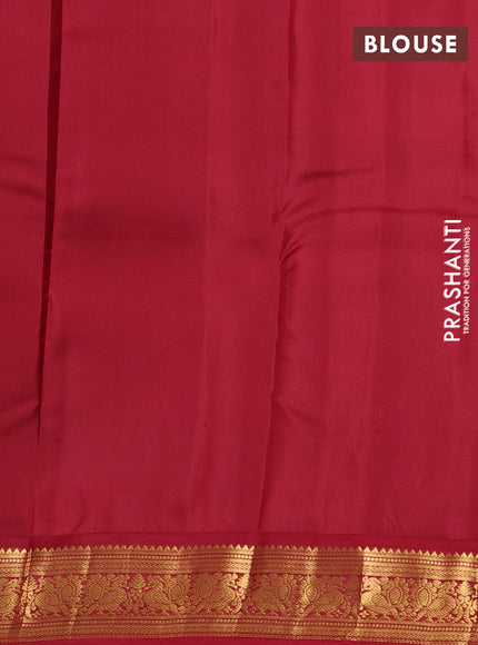 Pure kanchipuram silk saree dual shade of teal green and maroon with zari woven buttas and annam zari woven korvai border