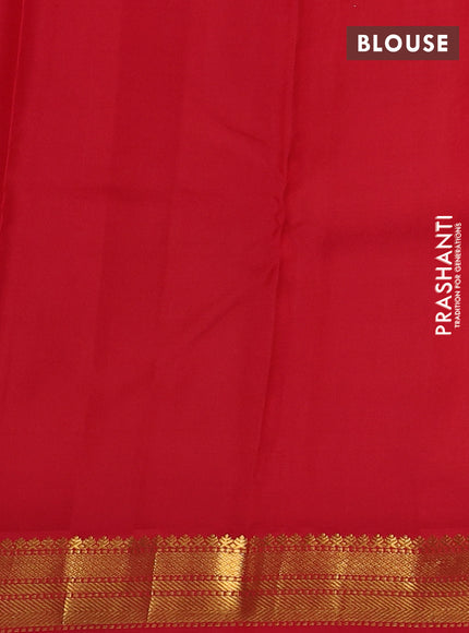 Pure kanchipuram silk saree blue and red with zari woven buttas and temple design zari woven border