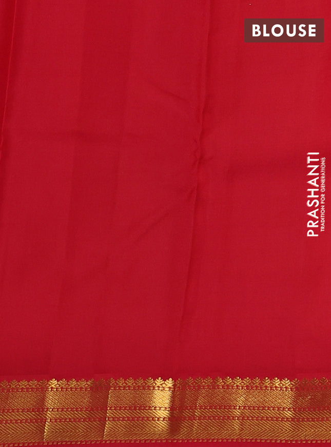 Pure kanchipuram silk saree blue and red with zari woven buttas and temple design zari woven border