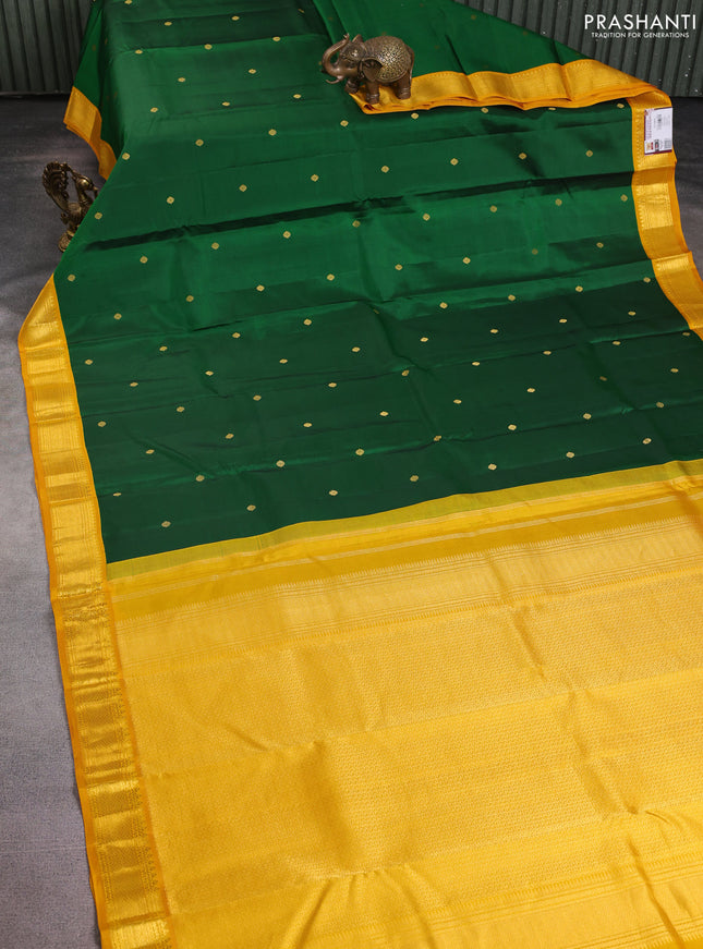 Pure kanchipuram silk saree green and yellow with zari woven buttas and zari woven korvai border