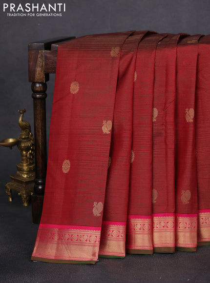 Pure kanchipuram silk saree deep maroon and pink with allover zari weaves & buttas and zari woven border