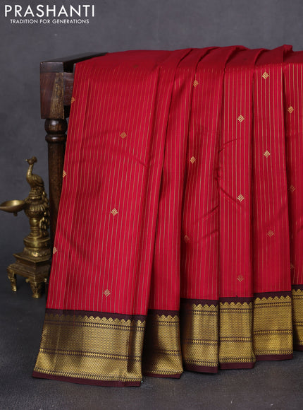Pure kanchipuram silk saree maroon and coffee brown with allover zari weaves & buttas and zari woven korvai border