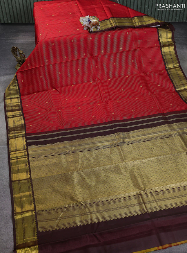 Pure kanchipuram silk saree maroon and coffee brown with allover zari weaves & buttas and zari woven korvai border