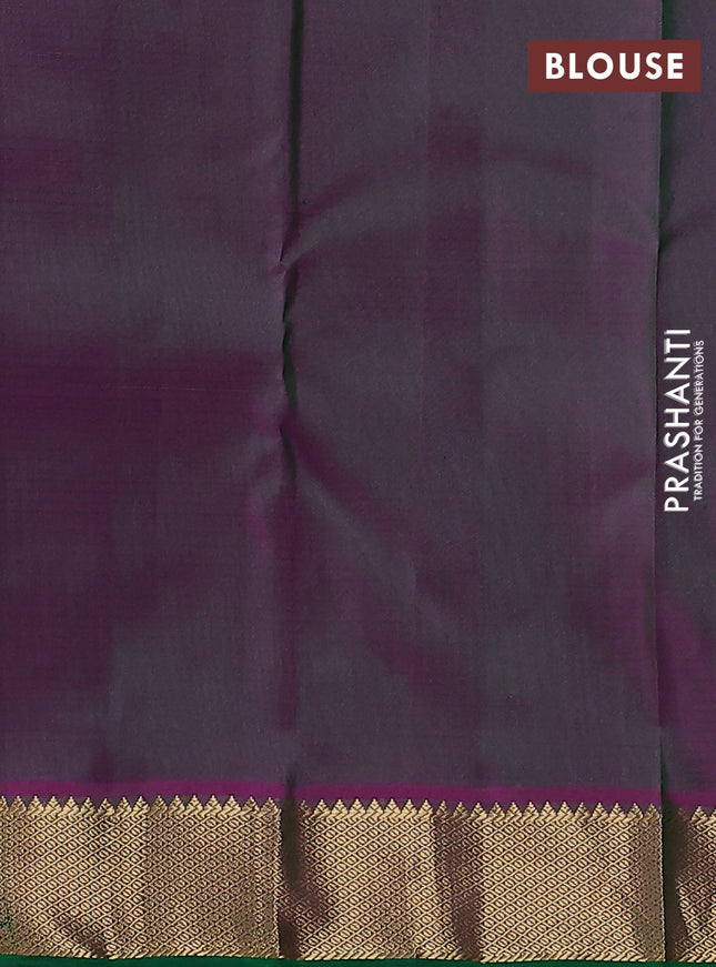Pure kanchipuram silk saree green and purple with zari woven buttas and temple zari woven border
