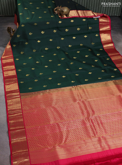 Pure kanchipuram silk saree bottle green and pink with allover zari woven buttas and zari woven korvai border