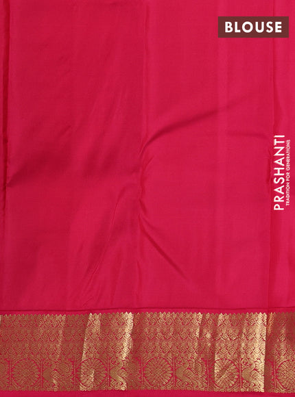 Pure kanchipuram silk saree bottle green and pink with allover zari woven buttas and zari woven korvai border