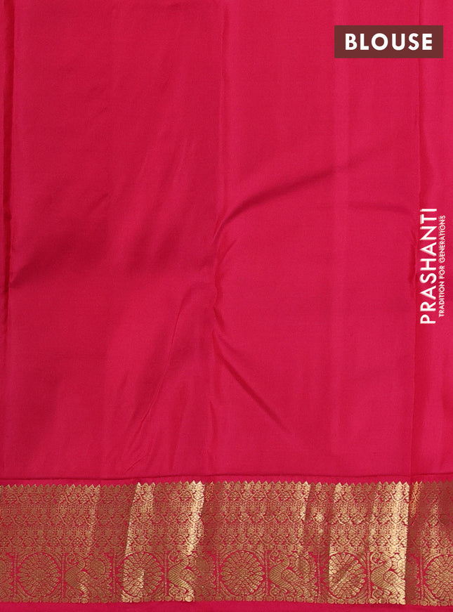 Pure kanchipuram silk saree bottle green and pink with allover zari woven buttas and zari woven korvai border