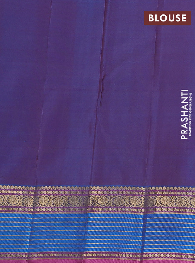 Pure kanchipuram silk saree maroon and teal blue with allover zari woven border and zari woven border
