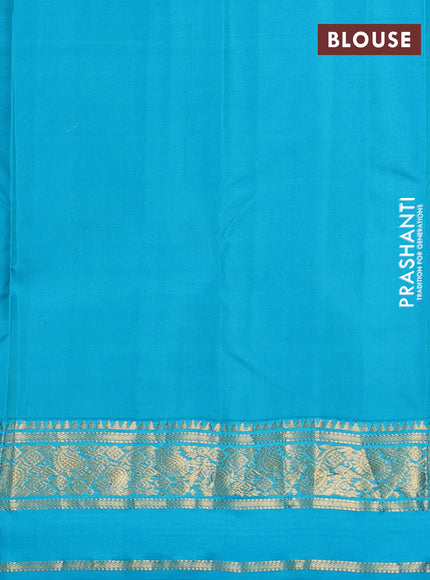 Pure kanchipuram silk saree blue and teal blue with allover zari woven buttas and rettapet zari woven korvai border