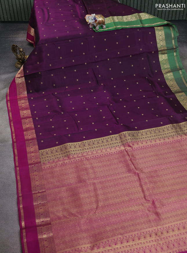 Pure kanchipuram silk saree purple and pink with allover zari woven buttas and ganga jamuna border