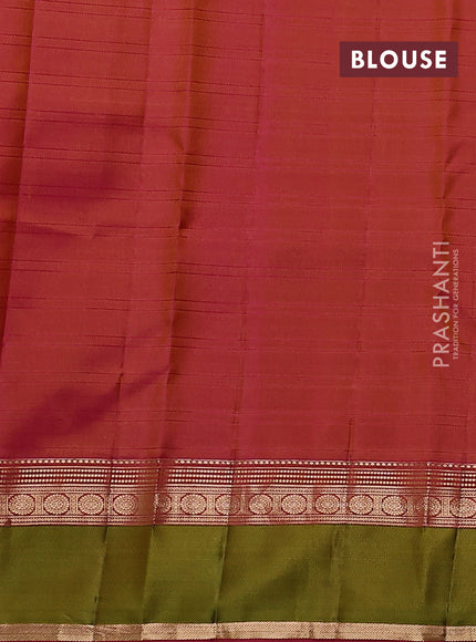 Pure kanchipuram silk saree mustard yellow and pink with allover self emboss & zari buttas and rettapet zari woven korvai border