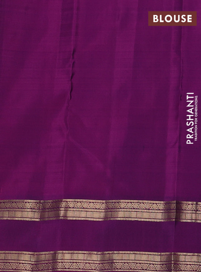 Pure kanchipuram silk saree teal green and purple with zari woven buttas and rettapet zari woven border