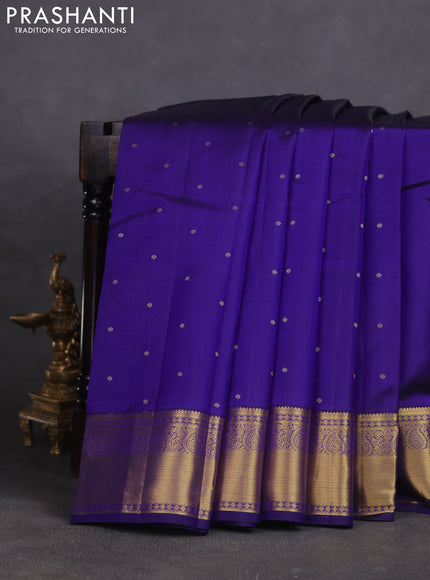 Pure kanchipuram silk saree blue and teal blue shade with allover zari woven buttas and rich zari woven border