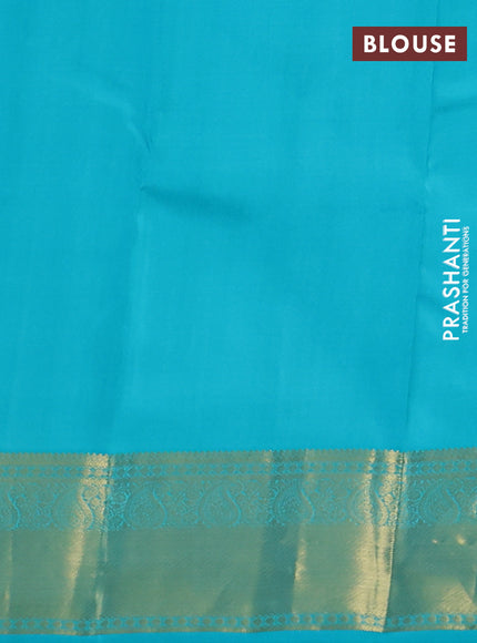 Pure kanchipuram silk saree blue and teal blue shade with allover zari woven buttas and rich zari woven border