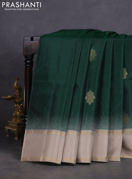 Pure kanchipuram silk saree dark green and elaichi green with zari woven buttas and rettapet zari woven border