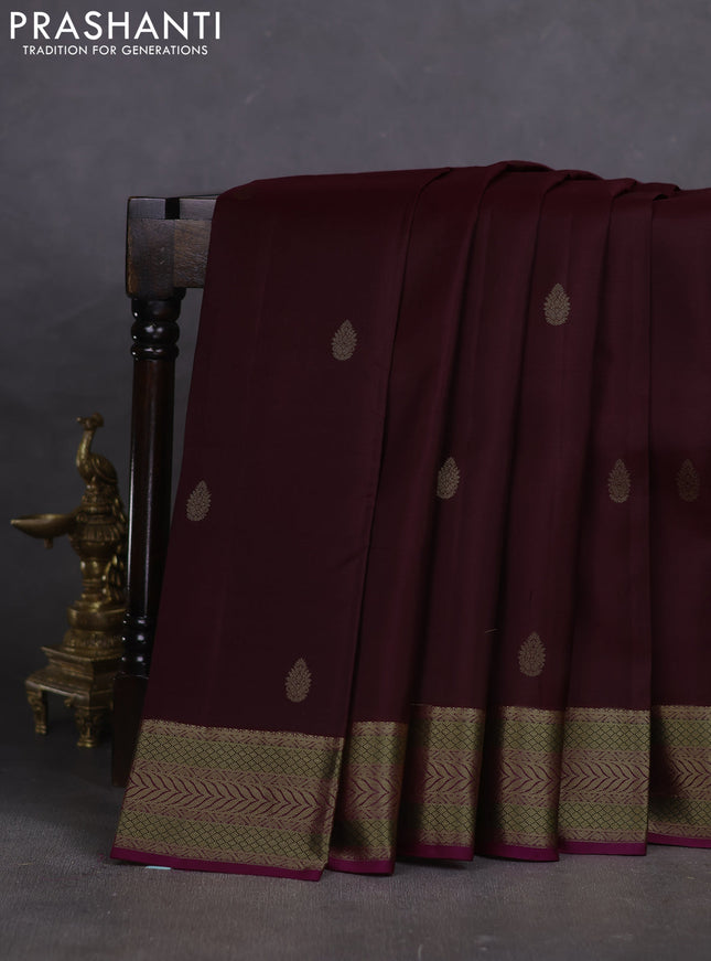 Pure kanchipuram silk saree deep maroon and magenta pink with zari woven buttas and rich zari woven border