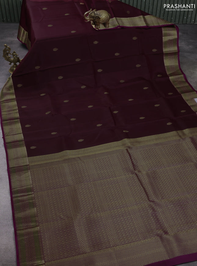Pure kanchipuram silk saree deep maroon and magenta pink with zari woven buttas and rich zari woven border