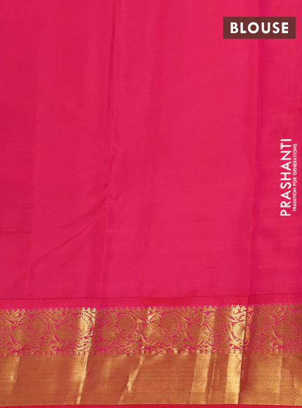 Pure kanchipuram silk saree dark mustard and pink with zari woven buttas and annam zari woven korvai border