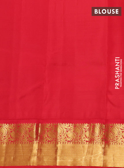 Pure kanchipuram silk saree dark mustard and red with zari woven buttas and annam zari woven korvai border