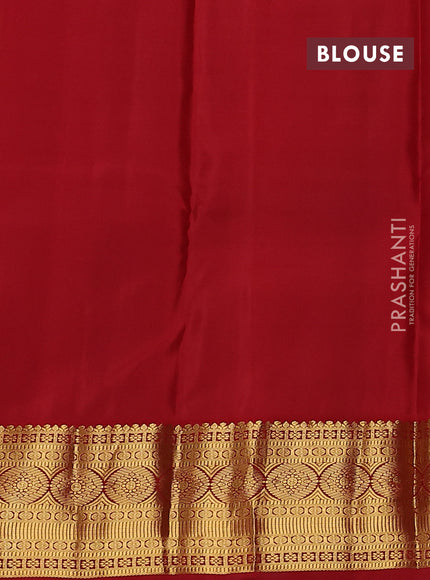 Pure kanchipuram silk saree light green and red with zari woven buttas and rich zari woven korvai border