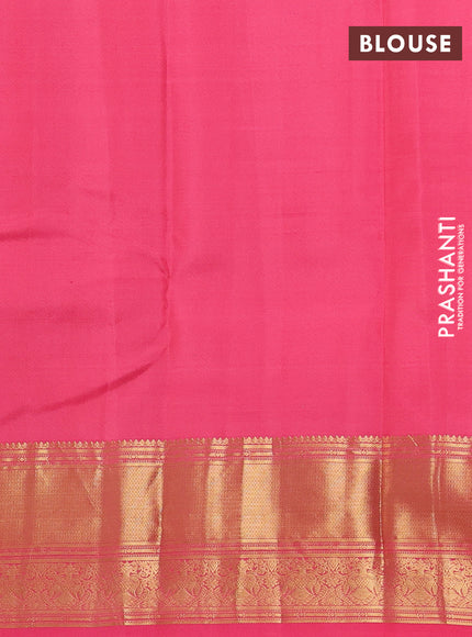 Pure kanchipuram silk saree teal green and pink with allover zari checks & buttas and rich zari woven border