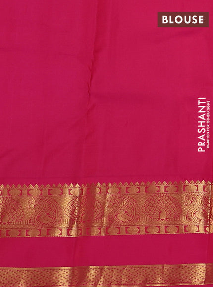 Pure kanchipuram silk saree bottle green and pink with floral zari woven buttas and rettapet zari woven border
